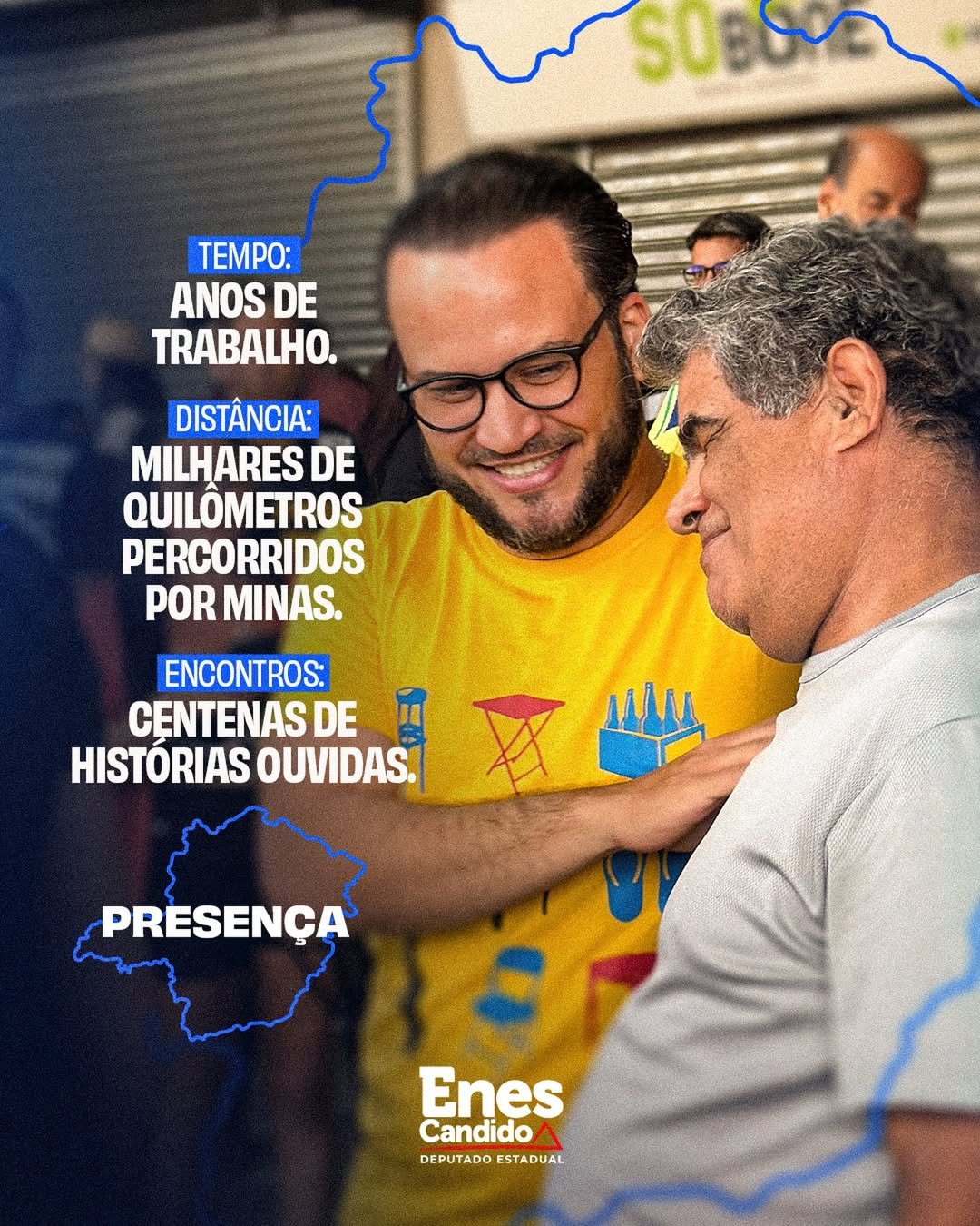 Enes Candido em contato próximo com um apoiador durante agenda por Minas Gerais